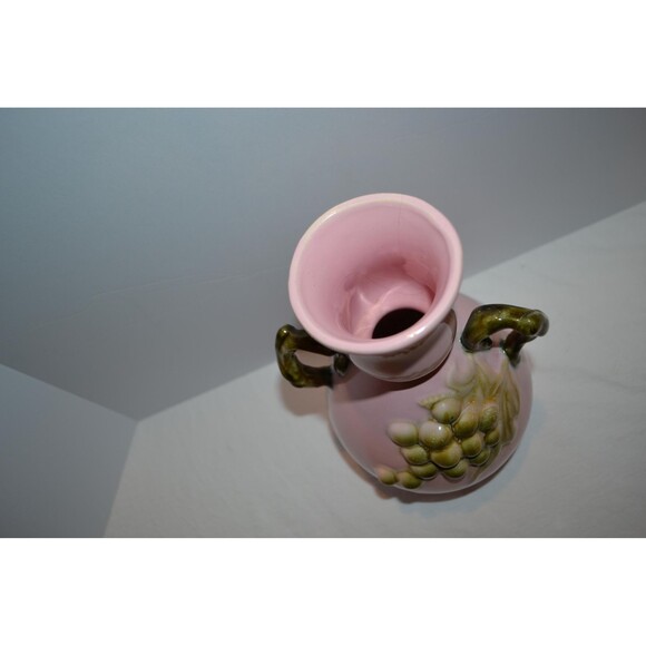 Vintage Vase Pink with Green Grapes Handles Hull Tokay 1950s Collectible - Picture 4 of 5